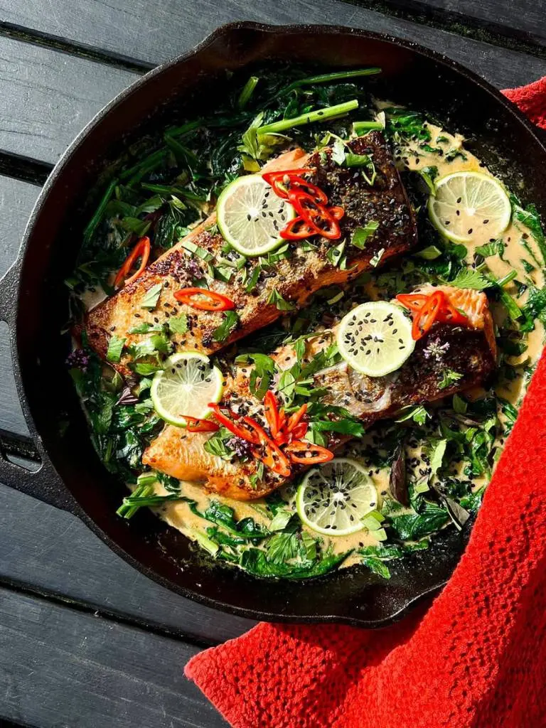 Salmon in pan